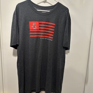 Life Is Good Men's Charcoal NC State Tee with Red Stripes